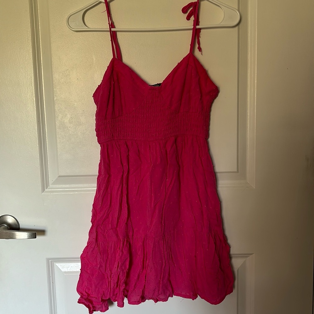 hot pink wild fable summer dress with bows on the shoulders and pink dots